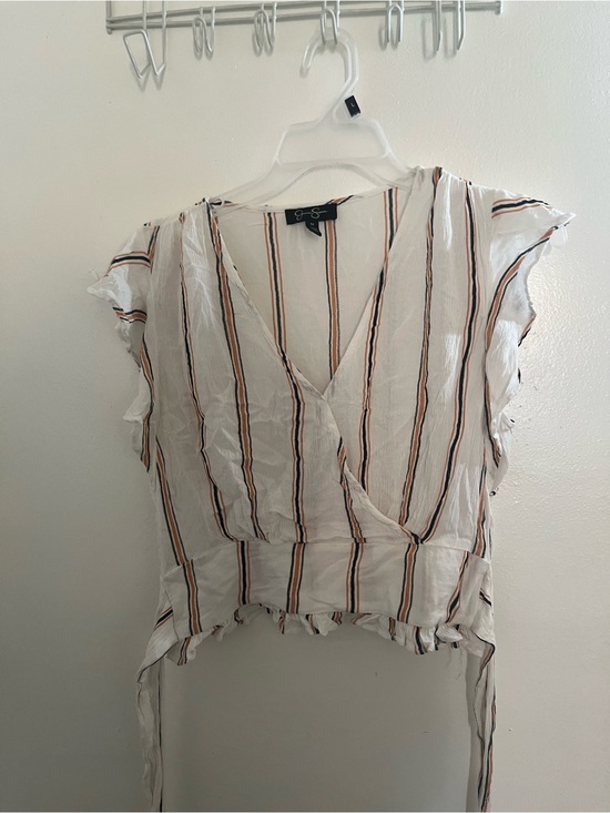 Jessica Simpson Tops - Jessica Simpson White Crop Top with Black and Orange Stripes and Front Tie